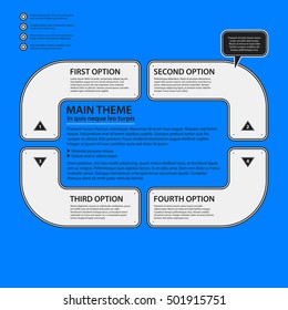 Corporate design template on blue background. Black and white colors. Useful for advertising, presentations and web design.