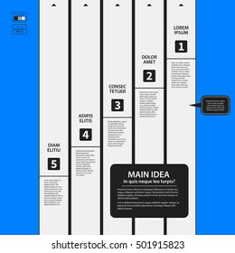Corporate design template on blue background. Black and white colors. Useful for advertising, presentations and web design.