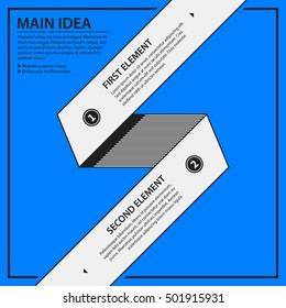 Corporate design template on blue background. Black and white colors. Useful for advertising, presentations and web design.