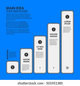 Corporate design template on blue background. Black and white colors. Useful for advertising, presentations and web design.