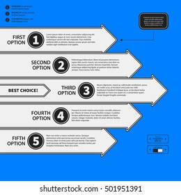 Corporate design template on blue background. Black and white colors. Useful for advertising, presentations and web design.