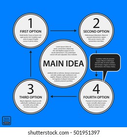 Corporate design template on blue background. Black and white colors. Useful for advertising, presentations and web design.