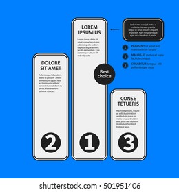 Corporate design template on blue background. Black and white colors. Useful for advertising, presentations and web design.