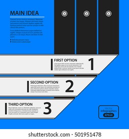 Corporate design template on blue background. Black and white colors. Useful for advertising, presentations and web design.