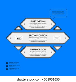 Corporate design template on blue background. Black and white colors. Useful for advertising, presentations and web design.