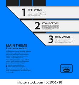 Corporate design template on blue background. Black and white colors. Useful for advertising, presentations and web design.