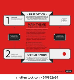 Corporate design template on red background. Black and white colors. Useful for advertising, presentations and web design.