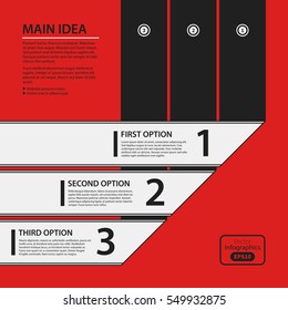 Corporate design template on red background. Black and white colors. Useful for advertising, presentations and web design.
