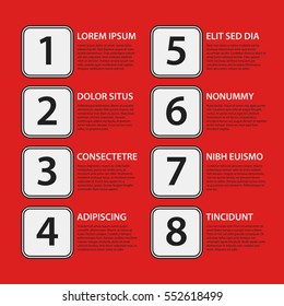 Corporate design template on red background. Black and white colors. Useful for advertising, presentations and web design.