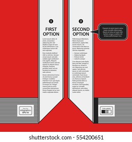 Corporate design template on red background. Black and white colors. Useful for advertising, presentations and web design.