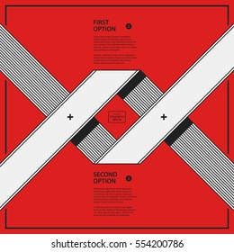 Corporate design template on red background. Black and white colors. Useful for advertising, presentations and web design.