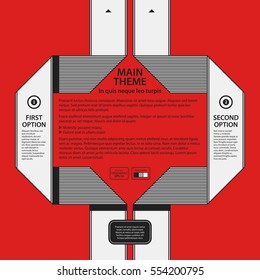Corporate design template on red background. Black and white colors. Useful for advertising, presentations and web design.