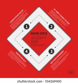 Corporate design template on red background. Black and white colors. Useful for advertising, presentations and web design.