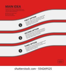 Corporate design template on red background. Black and white colors. Useful for advertising, presentations and web design.