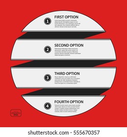 Corporate design template on red background. Black and white colors. Useful for advertising, presentations and web design.