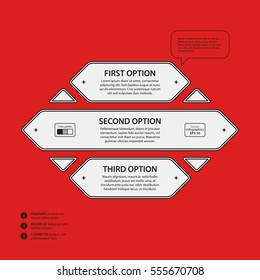 Corporate design template on red background. Black and white colors. Useful for advertising, presentations and web design.