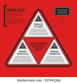 Corporate design template on red background. Black and white colors. Useful for advertising, presentations and web design.