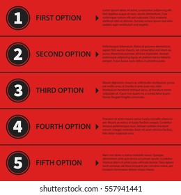 Corporate design template on red background. Black and white colors. Useful for advertising, presentations and web design.