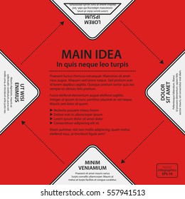 Corporate design template on red background. Black and white colors. Useful for advertising, presentations and web design.