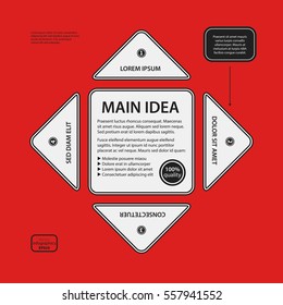 Corporate design template on red background. Black and white colors. Useful for advertising, presentations and web design.