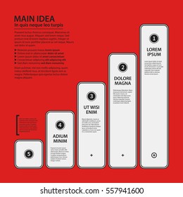 Corporate design template on red background. Black and white colors. Useful for advertising, presentations and web design.