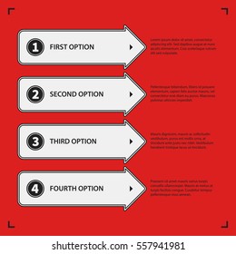 Corporate design template on red background. Black and white colors. Useful for advertising, presentations and web design.