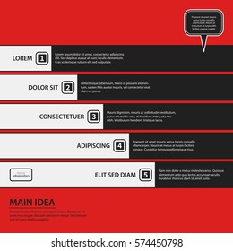 Corporate design template on red background. Black and white colors. Useful for advertising, presentations and web design.