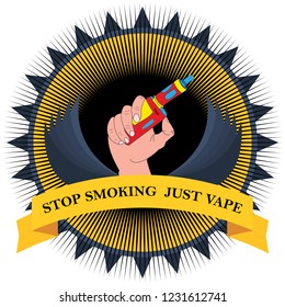 corporate design,   template vector  . Cartoon hand and e-cigarette. advertising and sales. Poster or packaging