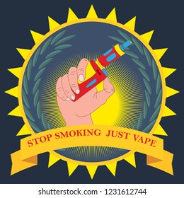 corporate design,   template vector  . Cartoon hand and e-cigarette. advertising and sales. Poster or packaging