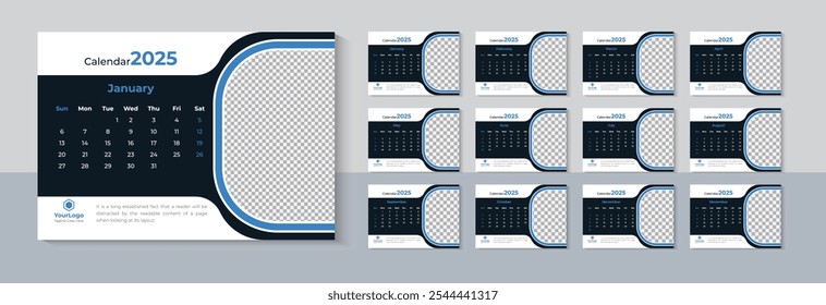 Corporate Desk Calendar 2025 Design, Company Calendar 2025 Template, Table Calendar, 12 Months Included