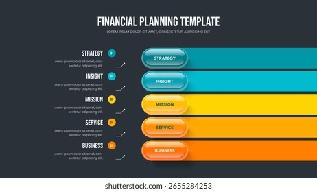 Modelo de apresentação de slides infográfico de cinco opções de desenvolvimento corporativo. Layout da apresentação do diagrama de elemento da solução profissional 5. Ilustração de vetor de design de quadro de lançamento digital.