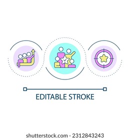 Corporate development loop concept icon. Cooperation to reach goals. Teamwork strategy abstract idea thin line illustration. Isolated outline drawing. Editable stroke. Arial font used