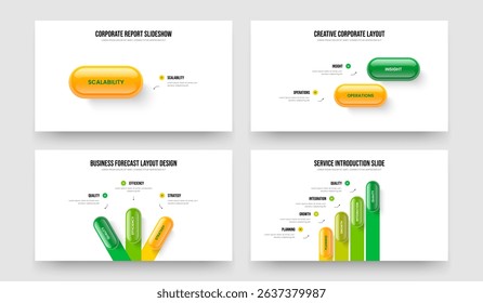 Corporate Development One Two Three Four Element Diagram Presentation Design Vector Illustration Collection. Advertising Analysis 1 2 3 4 Option Infographic Frame Template Set.
