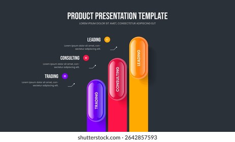 Corporate Development Three Option Diagram Frame Layout. Financial Solution 3 Step Infographic Presentation Template. Project Analysis Slideshow Design Vector Illustration.