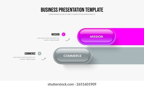 Corporate Development Two Element Infographic Frame Layout. Visual Launch 2 Option Diagram Slideshow Design. Product Review Slide Template Vector Illustration.