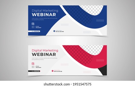 Corporate and digital marketing agency online webinar Facebook cover template, webinar invites style web Banner templates. Header Banner Live Business webinar promotion and Online Education other