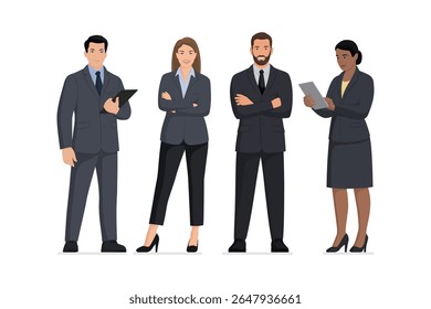 Corporate diverse business people smiling, standing and posing together, human resources concept, isolated