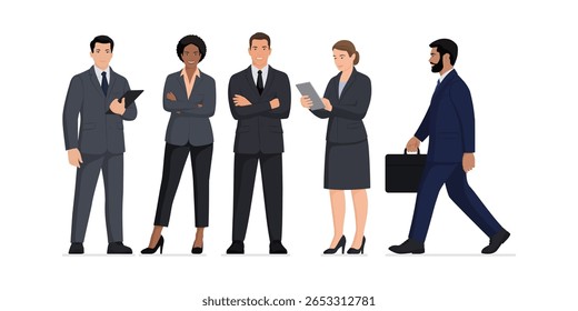 Corporate diverse business people smiling, standing and posing together, human resources concept, isolated