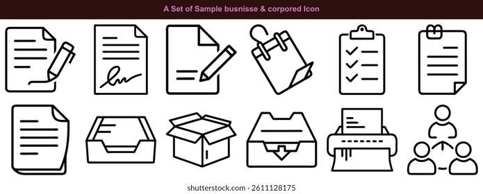 Corporate Document and Office Icons Vector Set