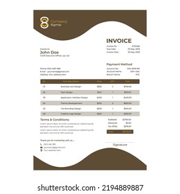Plantilla de diseño de factura mínima elegante corporativa