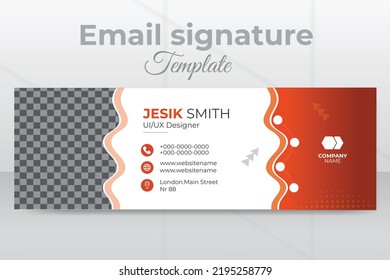 Corporate email signature for all business with white background, unique design template. Modern and minimalist layout white background and orange shape design.