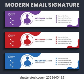 Corporate Email Signature bundle template with abstract background, Modern and minimalist email signature for digital company. Colorful Email Signatures Template Design vector eps with 3 colors