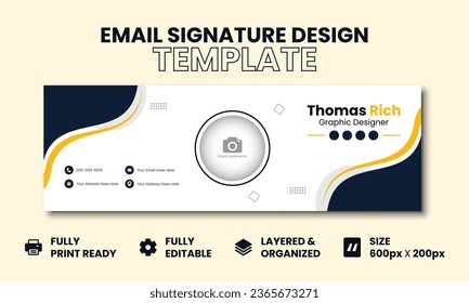 Diseño de firma de correo electrónico corporativo. Moderna plantilla de diseño de firmas de correo electrónico creativas para empresas. Portada de medios sociales y plantilla de firmas de correo electrónico en vector.