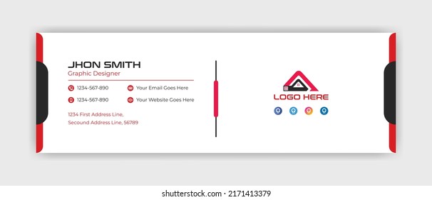 Corporate email signature design template with gray and red shape, simple email signature, white background email template