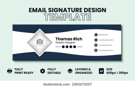 Diseño de firma de correo electrónico corporativo.Diseño de plantilla de firma de correo electrónico. banner vectorial de firma de correo electrónico comercial