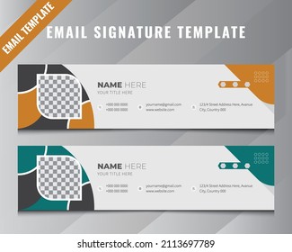 corporate email signature template with an author photo place modern layout, two-colors shape design, email footer, and personal social media cover Premium Vector, Business email signature, Gmail.