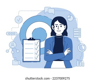 Ilustración vectorial de concepto plano de empleados corporativos. Gerente profesional. Caricatura 2D editable sobre blanco para diseño web. Idea creativa de negocio para sitio web, móvil, presentación