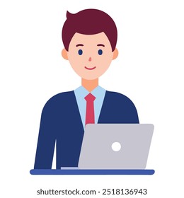 Corporate Employee on Laptop Illustration.