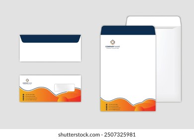 Plantilla Corporativa de diseño de sobres. Plantilla de tamaño DL y A4. Tamaño estándar internacional.