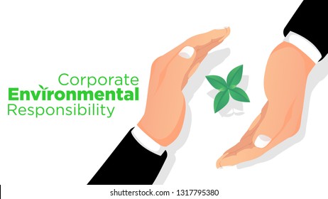 corporate envioronmental responsibility concept two hands of businessman wear formal suit protect green leaf crop plant for green earth illutration with text best for presentation and web